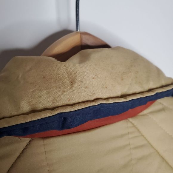 Vintage 80s Lightning Bolt Beige Blue Red Puffer Bomber Collared Coat Size L - Picture 5 of 6